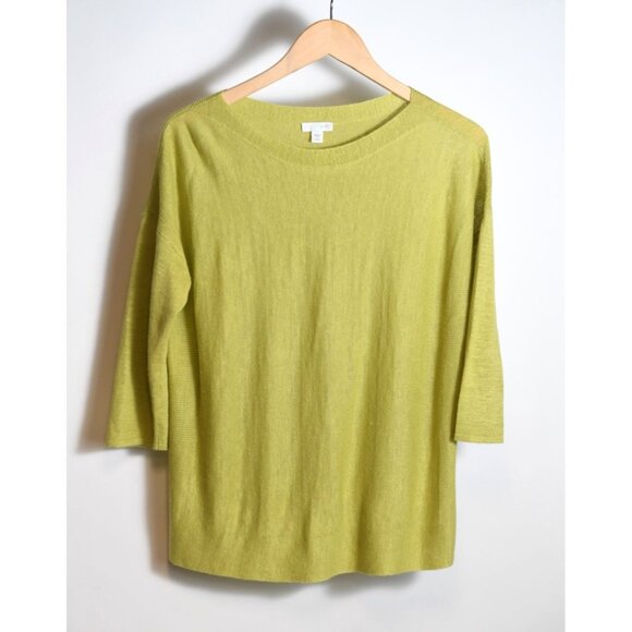 J Jill Lightweight Sweater Medium Linen Green Chartreuse Beachy 3/4 Sleeve - Picture 1 of 9